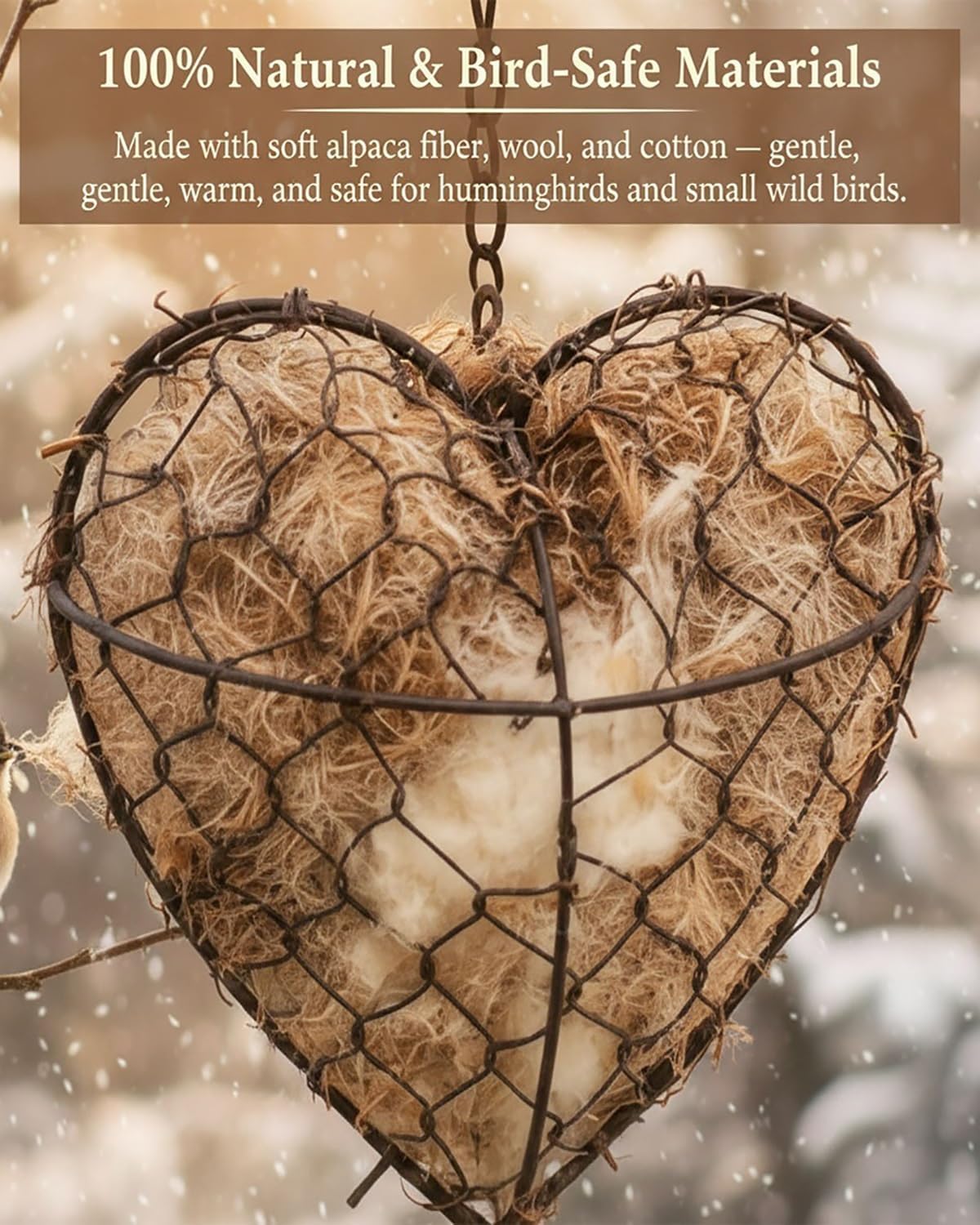 Handmade Alpaca Fiber Bird Nesting Heart