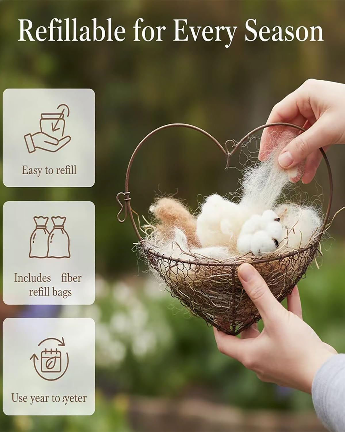 Handmade Alpaca Fiber Bird Nesting Heart