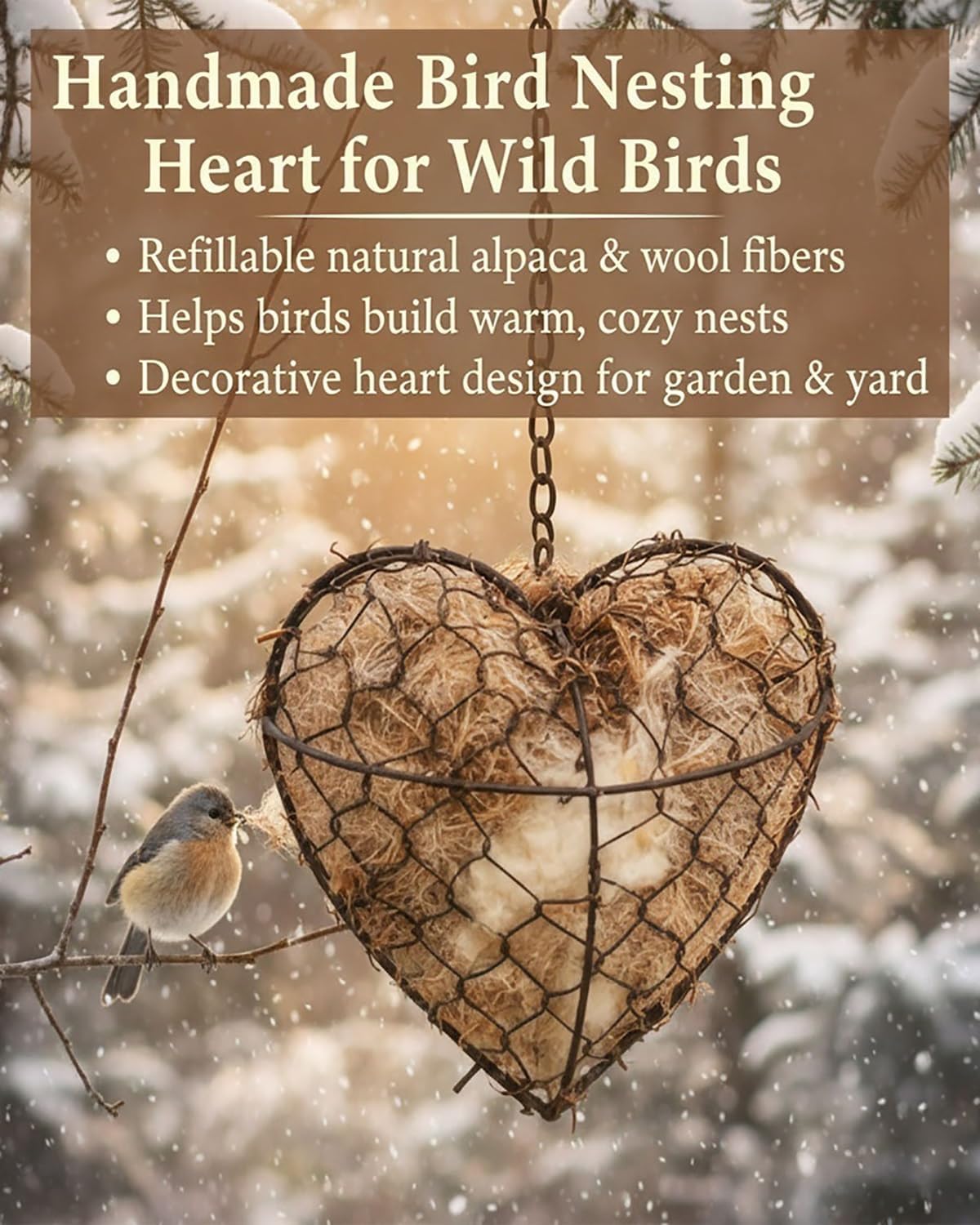 Handmade Alpaca Fiber Bird Nesting Heart